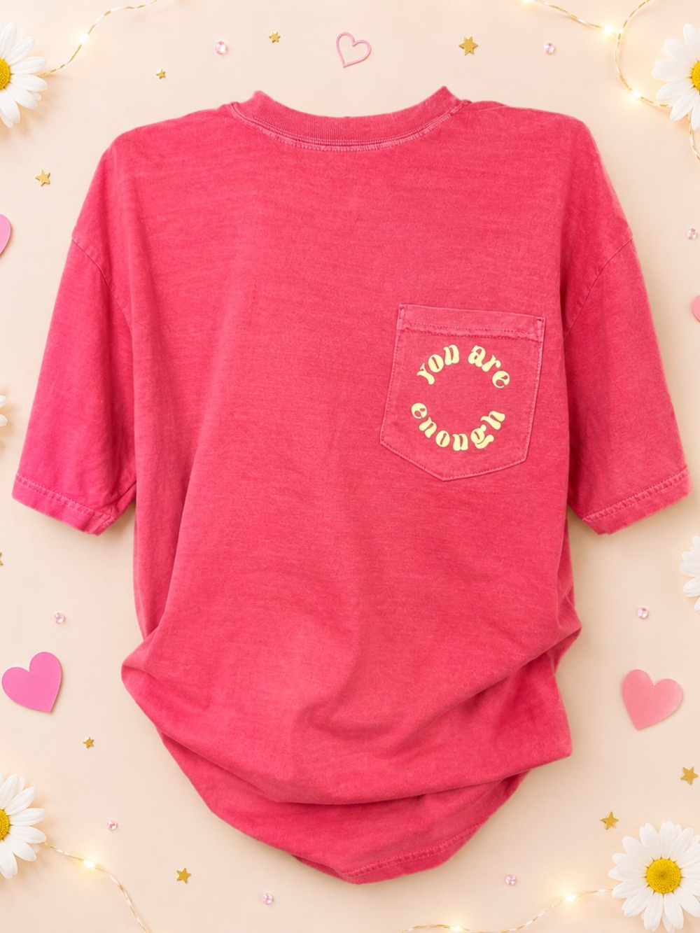 Miss Amazing You Are Enough Coral Graphic T-Shirt with Pocket